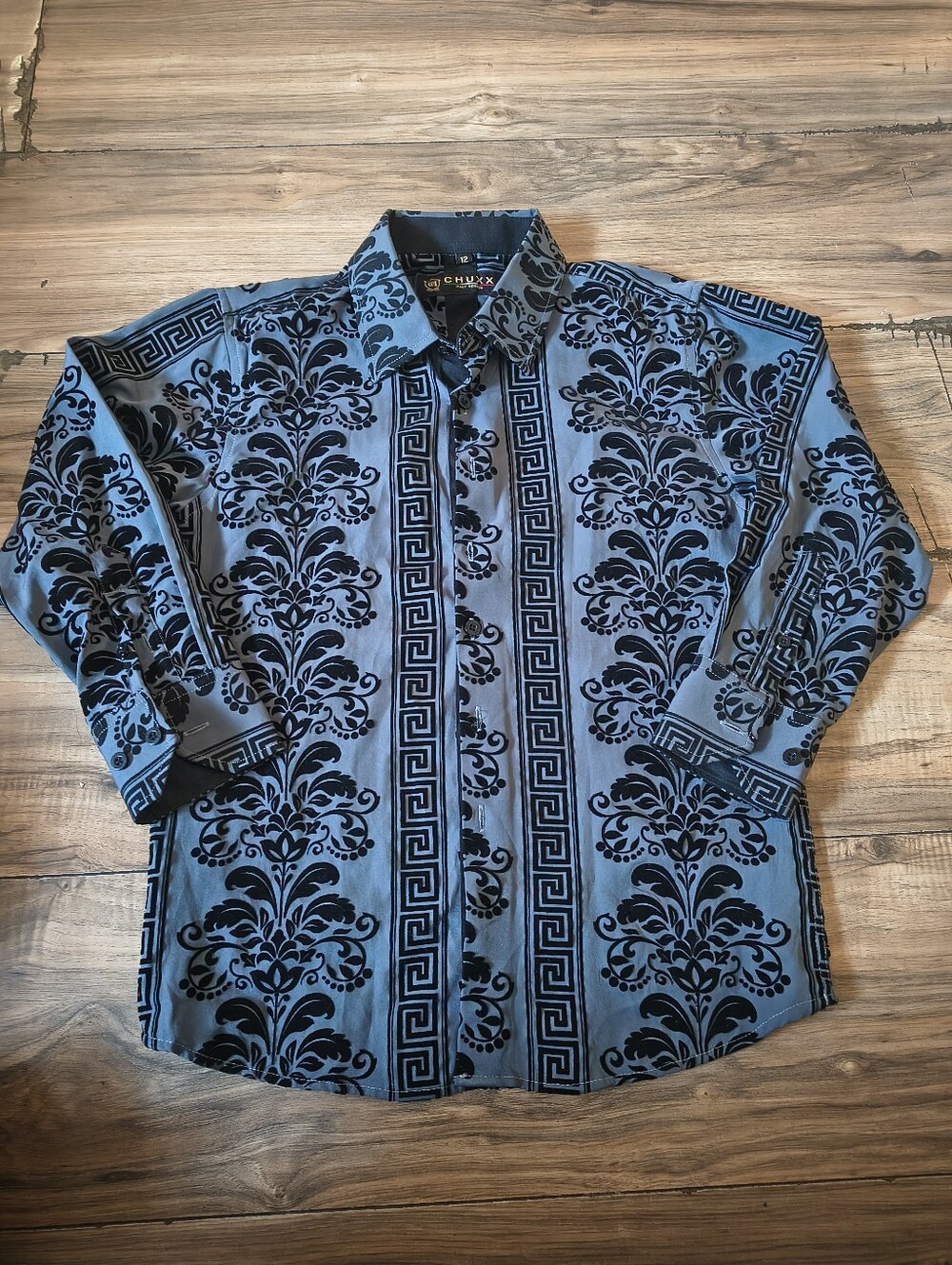 Chauxx Blue and Black Baroque Print Button-Down Shirt